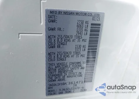 2023 Infiniti Qx60 Luxe из США, поврежденный, VIN 5N1DL1FS6PC361471